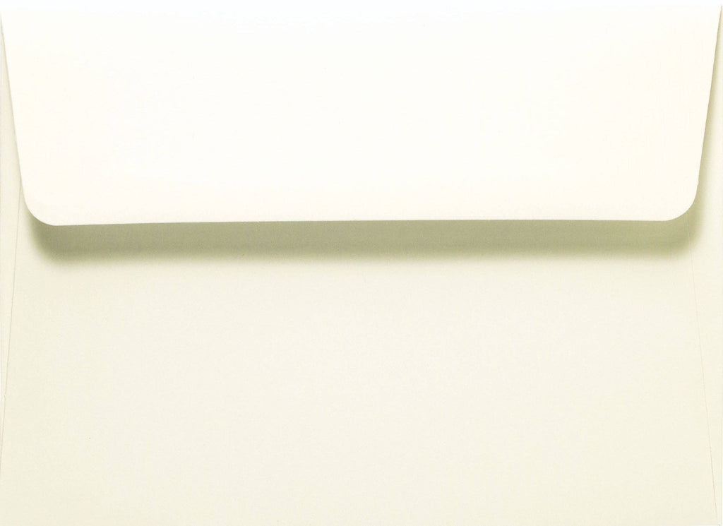 Close up of white envelope included with notecards