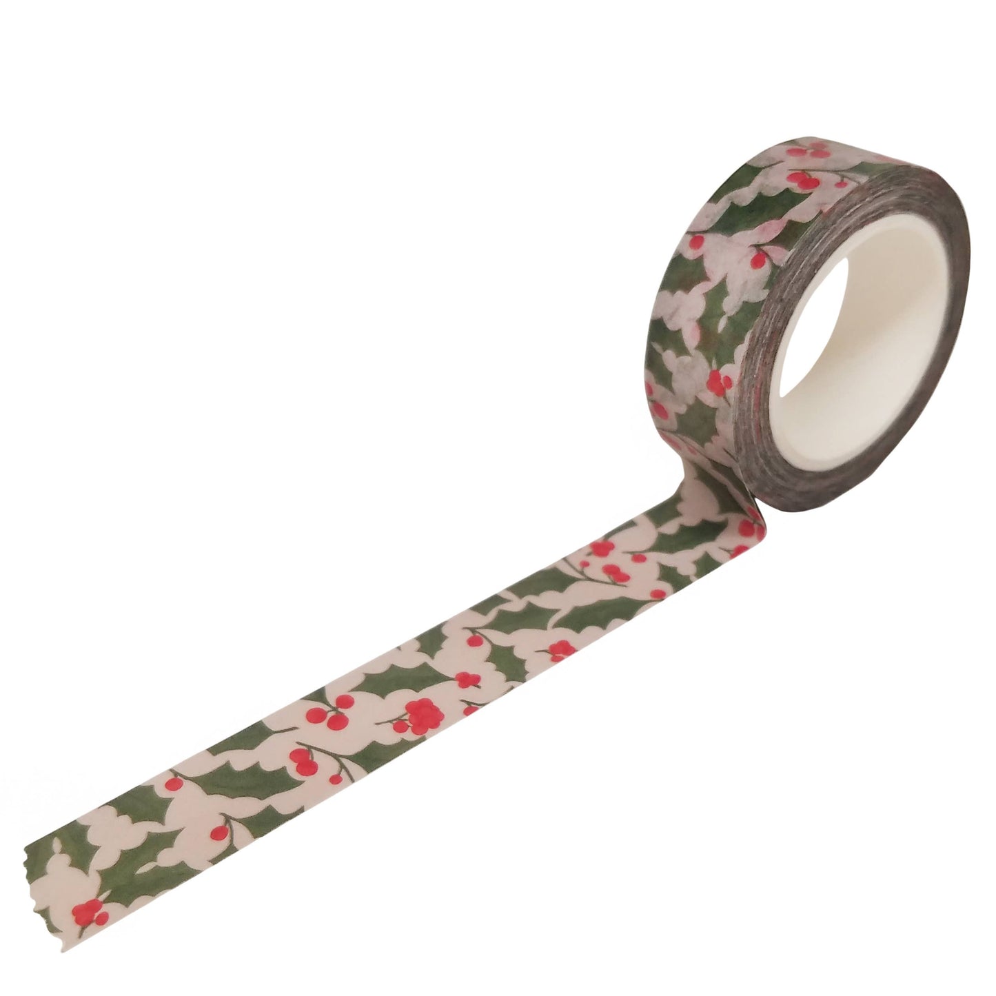 Decorative tape with holly tree pattern on a white background