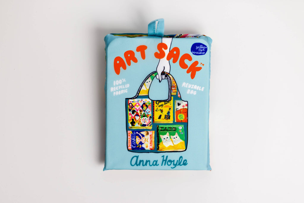 Close up view of the Anna Hoyle  Useless Books Art Sack folded up