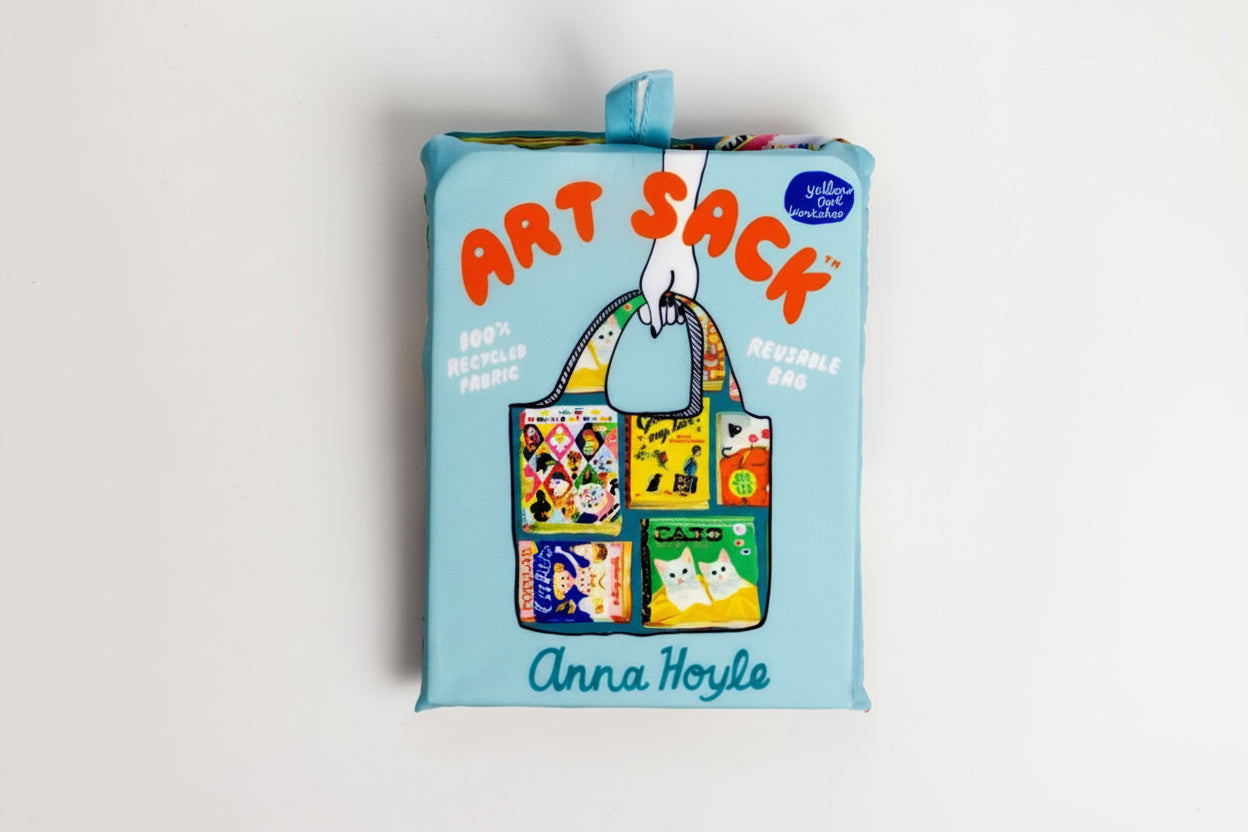 Close up view of the Anna Hoyle  Useless Books Art Sack folded up