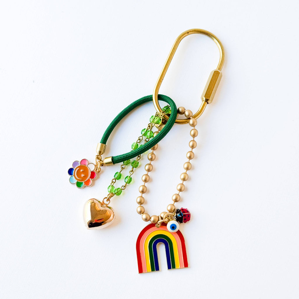Rainbow Charm Keychain – Handmade Lucky Bag Accessory with Gold Accents