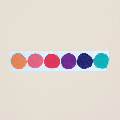 Three strips of the Rainbow Dot washi tape on a white background