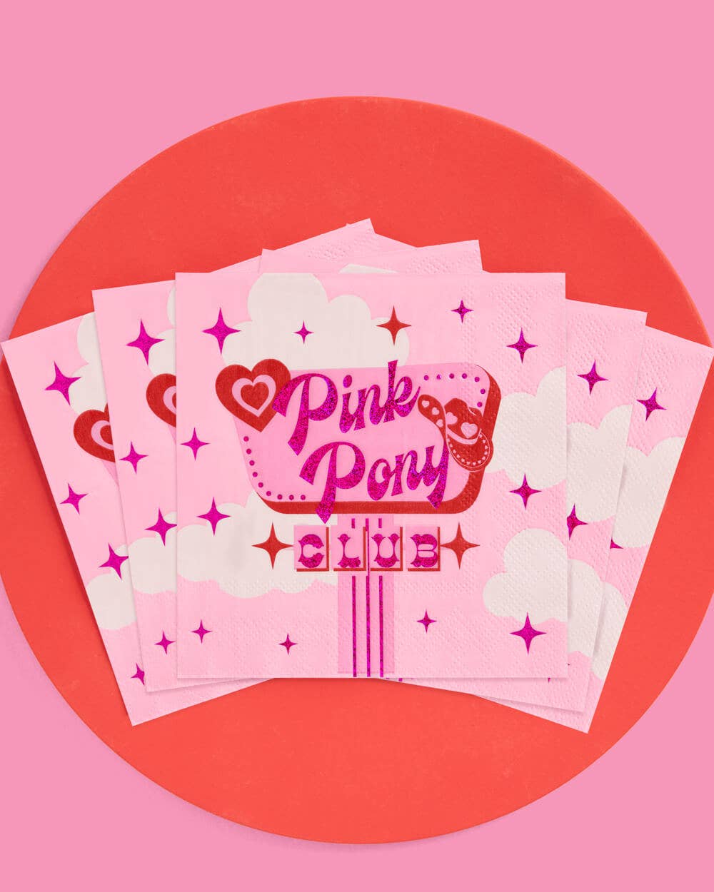 Pink Pony Club napkins for birthday parties, featuring pink & white design with pink iridescent foil | 25 3-ply cocktail napkins