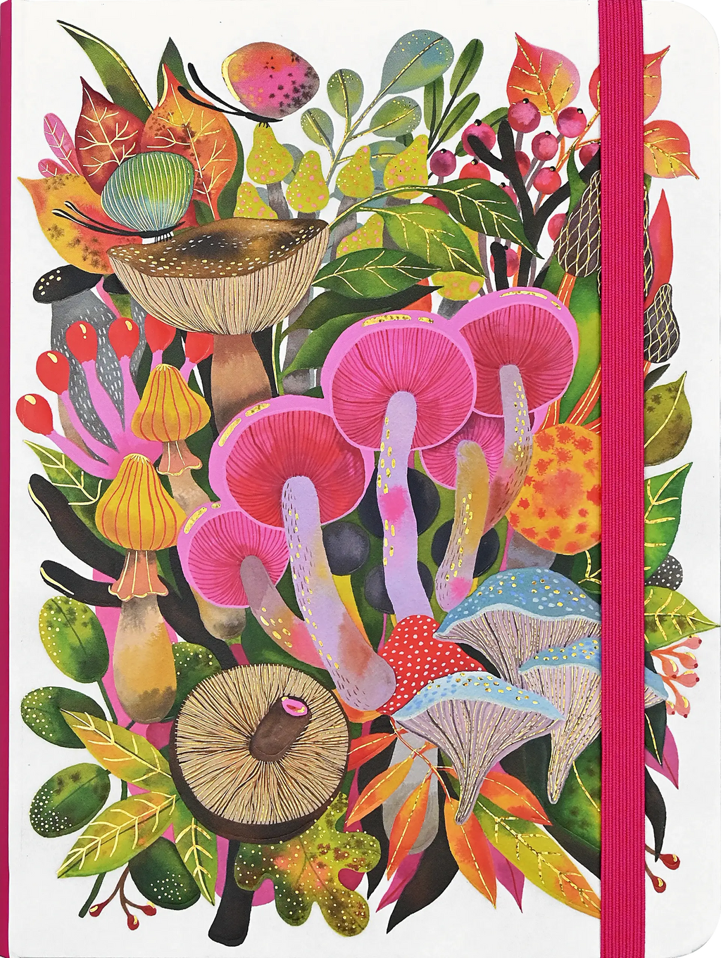 Cover of Mushroom Medley Journal featuring colorful mushrooms and gold foil