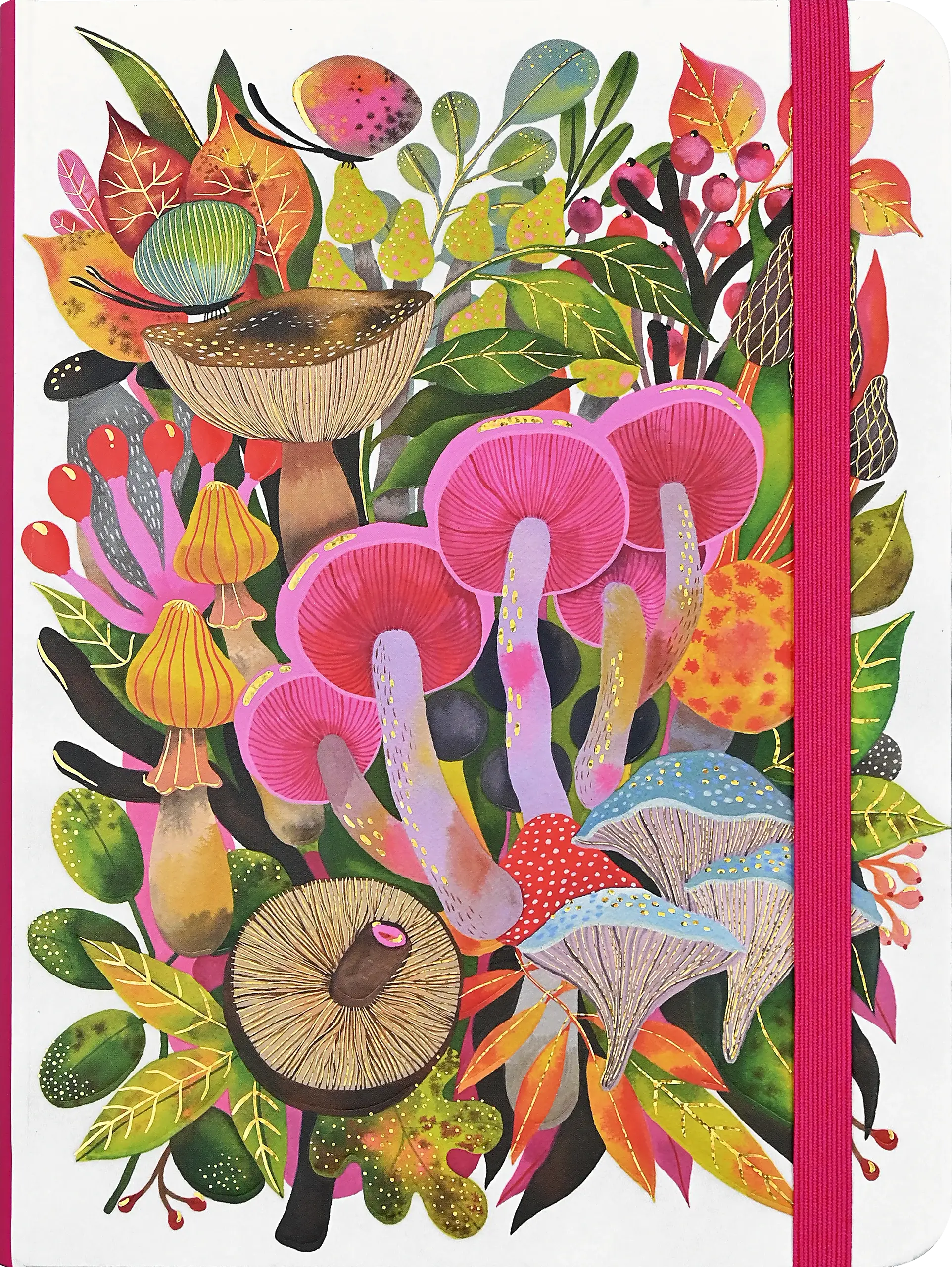 Cover of Mushroom Medley Journal featuring colorful mushrooms and gold foil