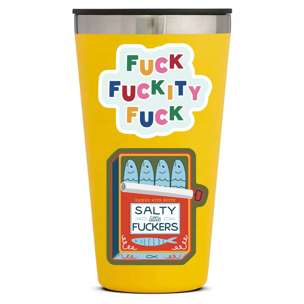 Salty Little F*ckers Vinyl  decal on the side of a tumbler