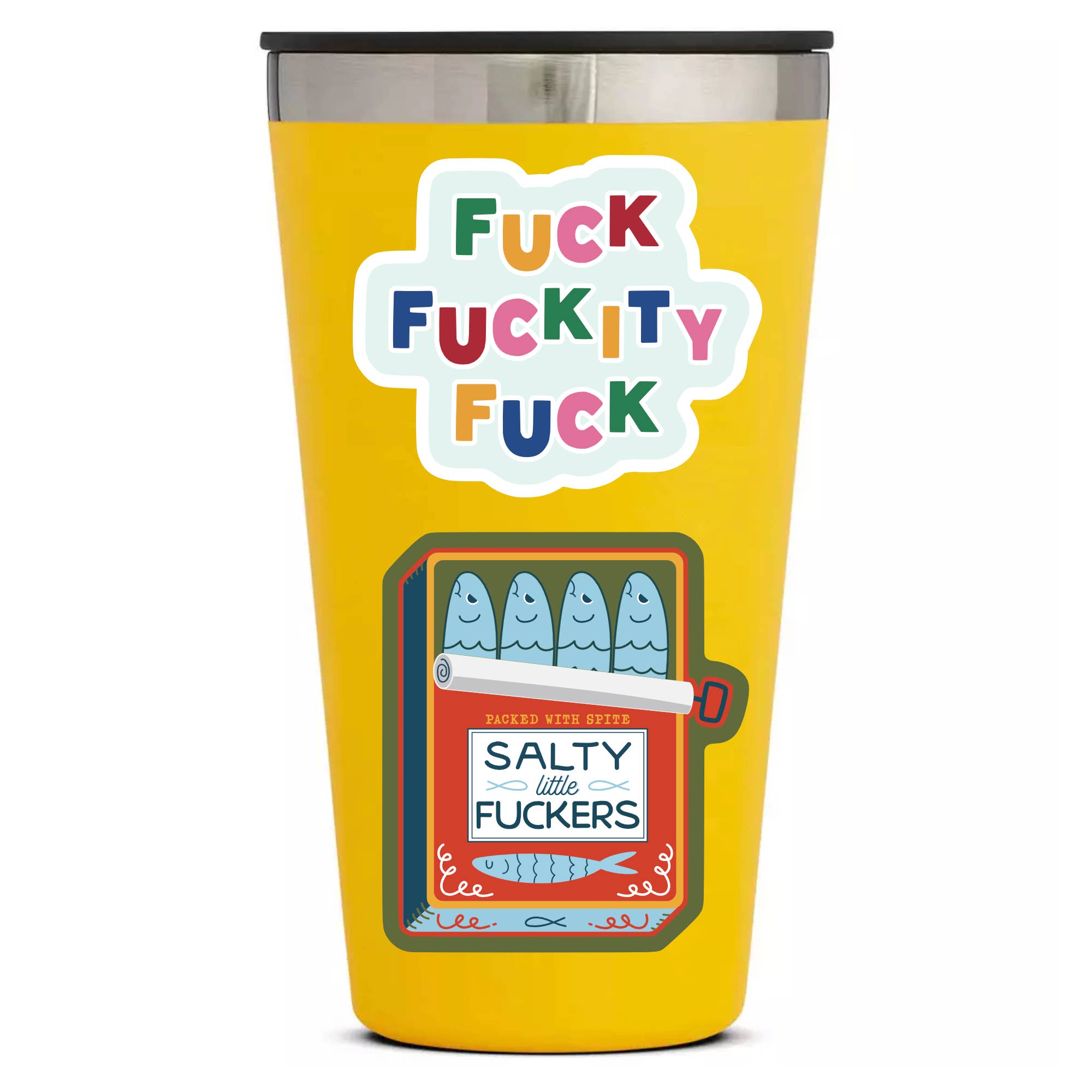 Salty Little F*ckers Vinyl  decal on the side of a tumbler