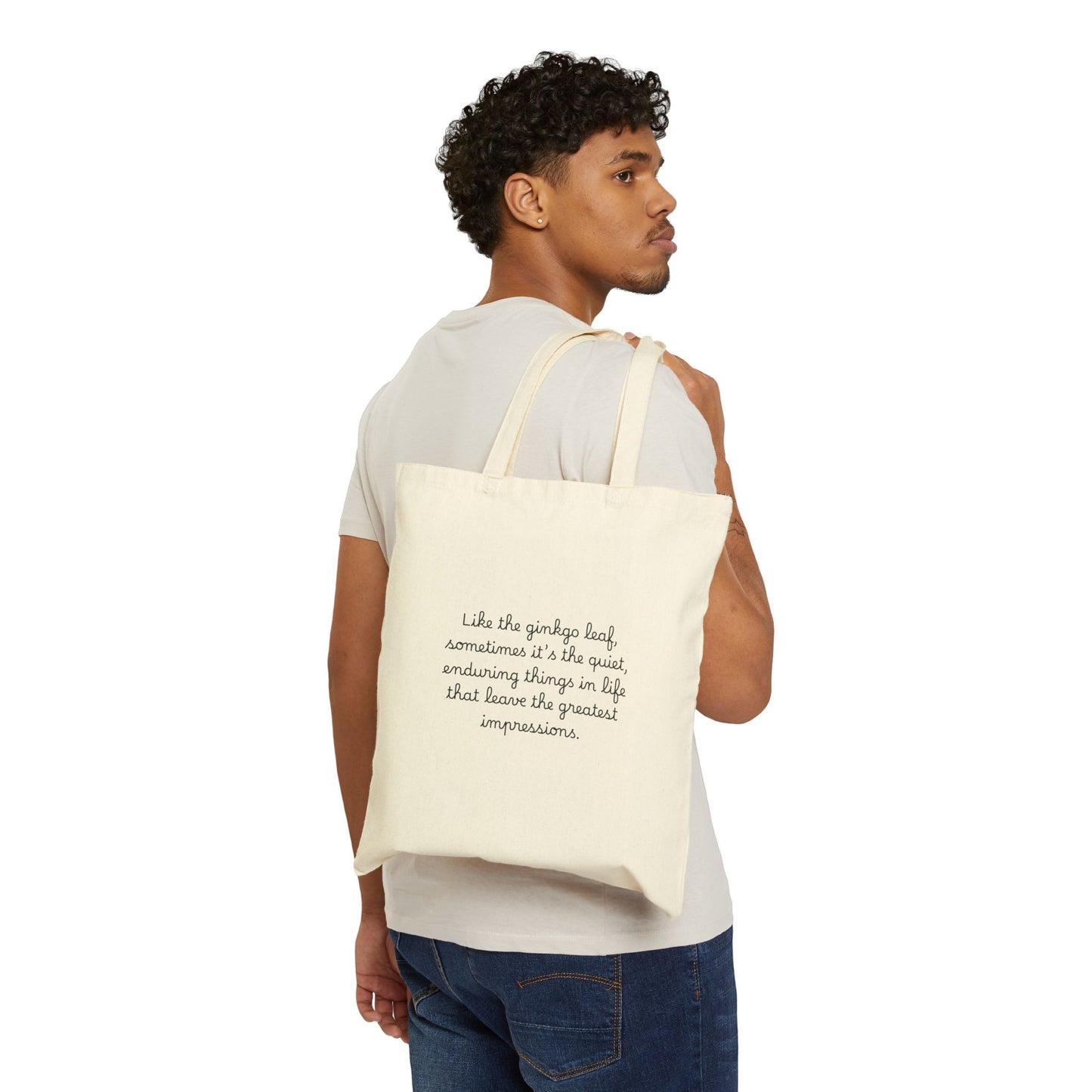 Inspirational Ginkgo Leaf Cotton Canvas Tote Bag - Eco-Friendly Stylish Carryall