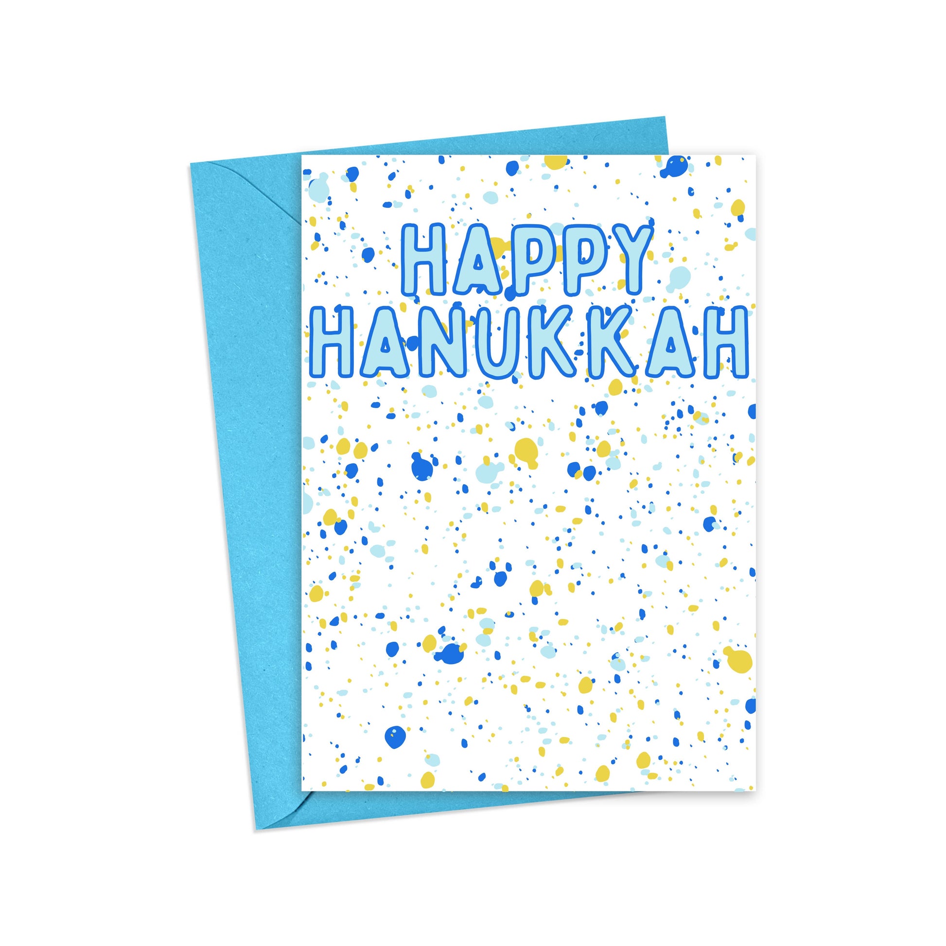 Abstract blue brushstroke design on Happy Hanukkah greeting card