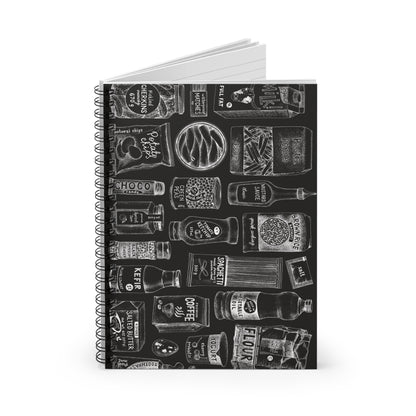 Chalkboard illustration of food on a spiral bound journal