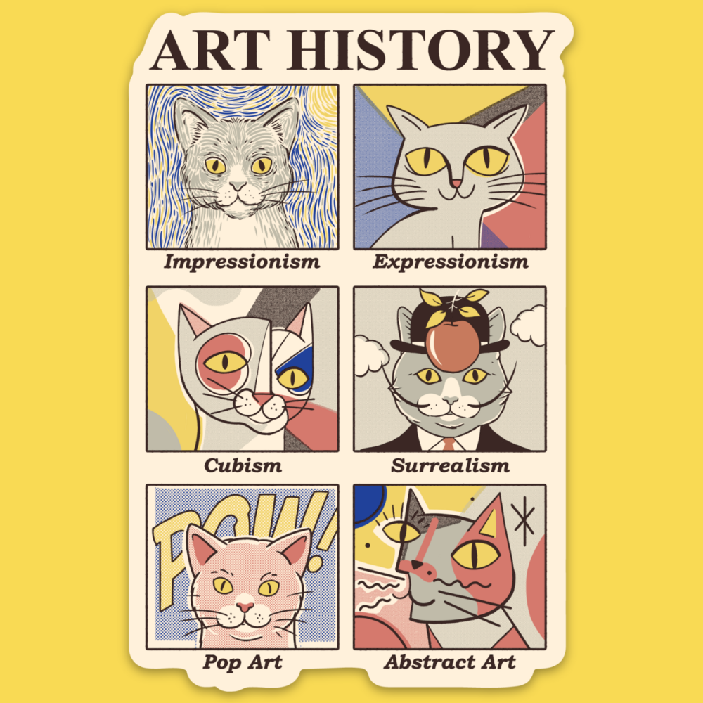 Cat Portrait Sticker – Artistic Feline Sticker Featuring Expressionism, Cubism, Pop Art, and More