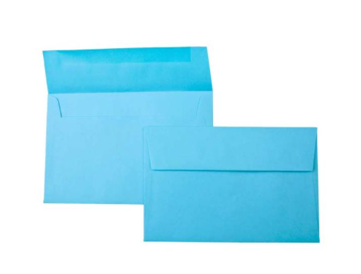 Coordinating blue envelope that comes with card in protective film