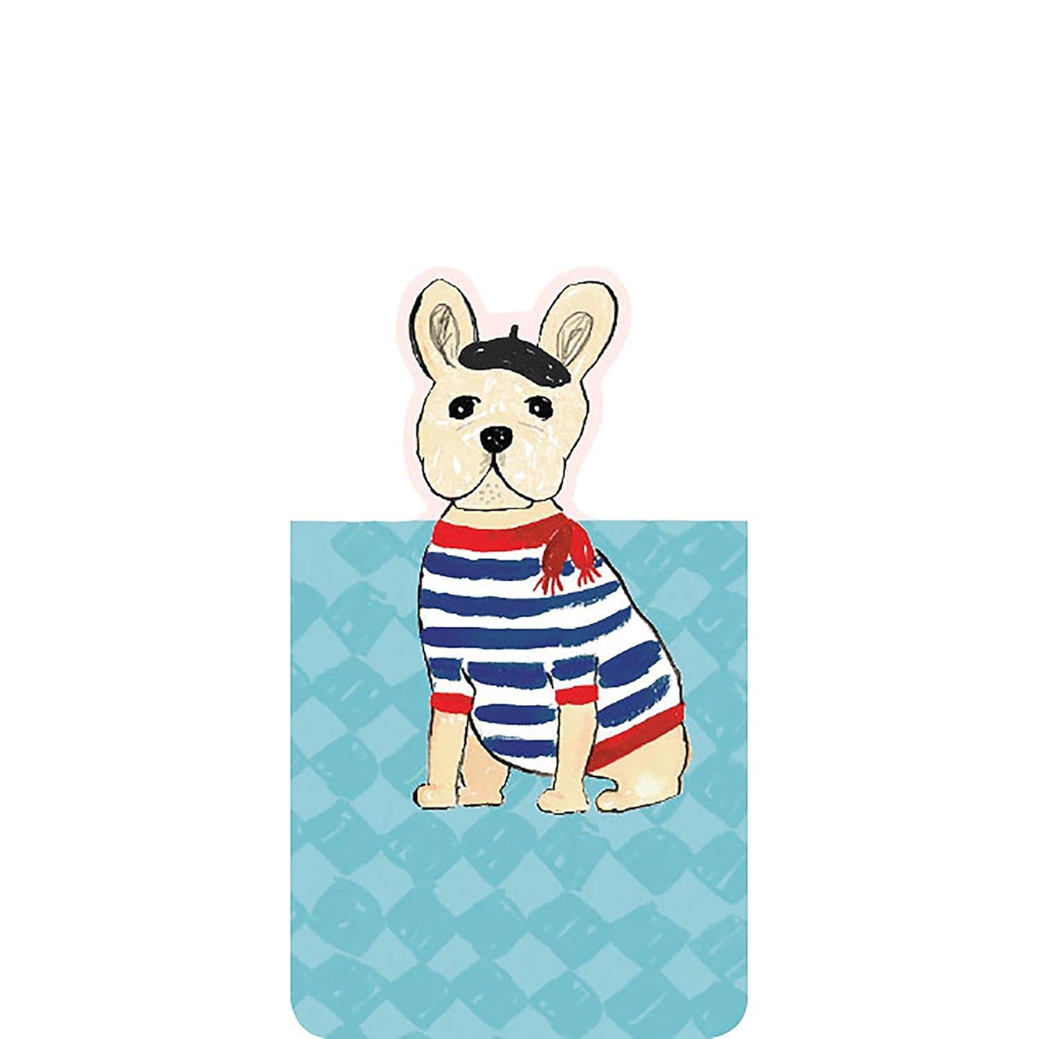 Close up view of the Frenchie magnetic bookmark