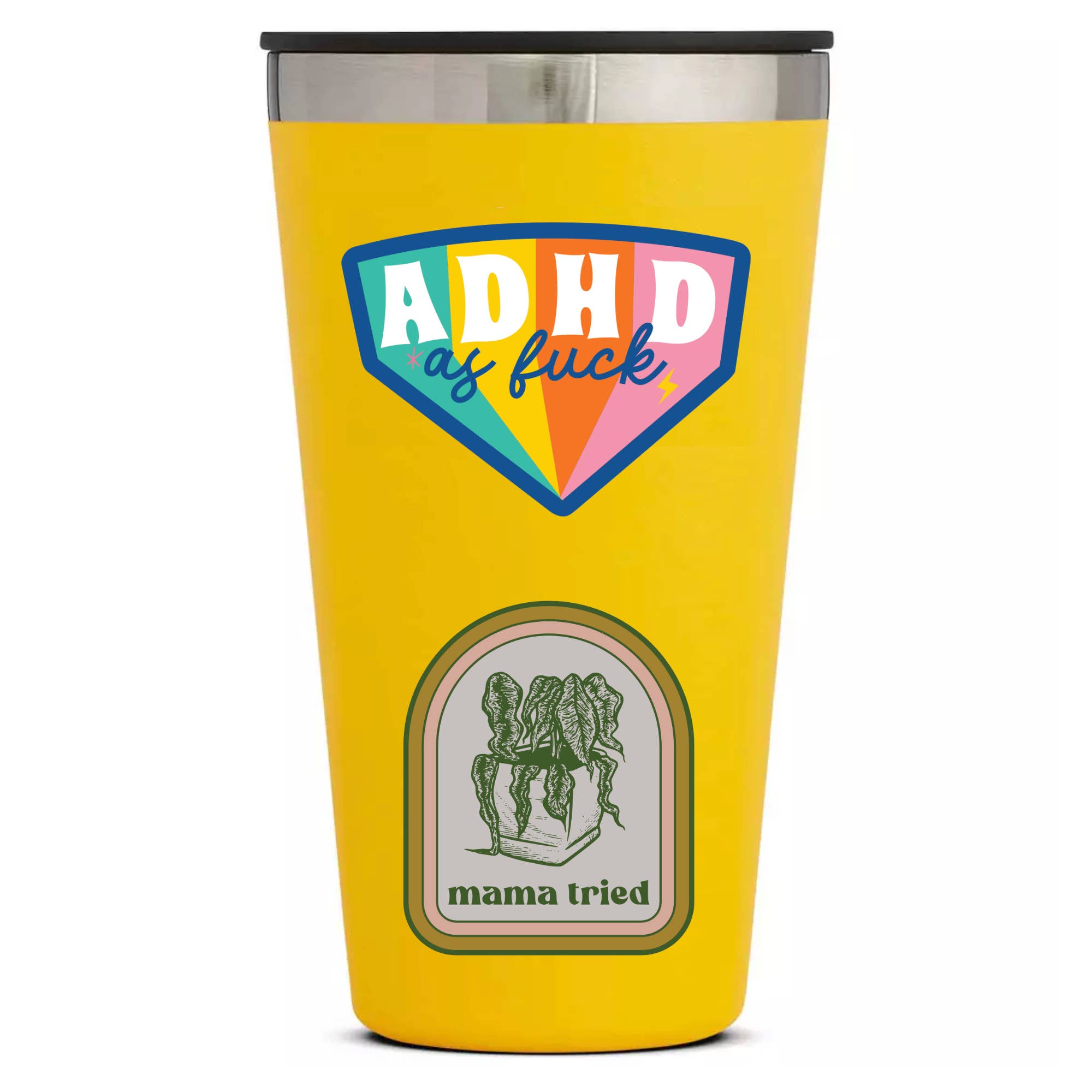 ADHD AF Sticker - Celebrate Neurodiversity on a water botlle. 