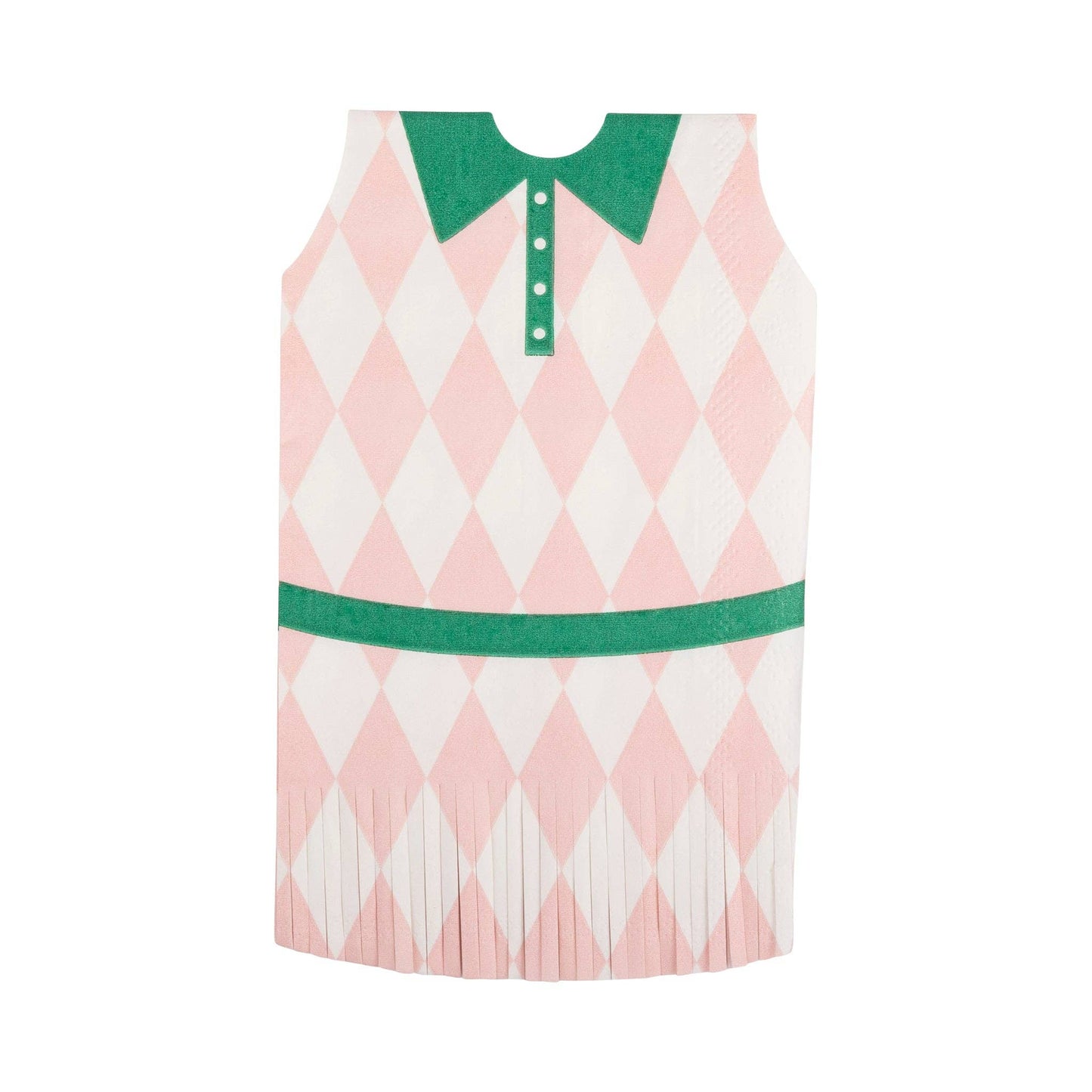 Miniature tennis dress-shaped cocktail napkins with fringe in pink
