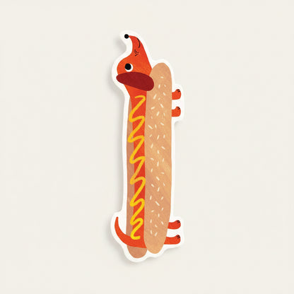 Illustration of a hot dog with a face on a white background