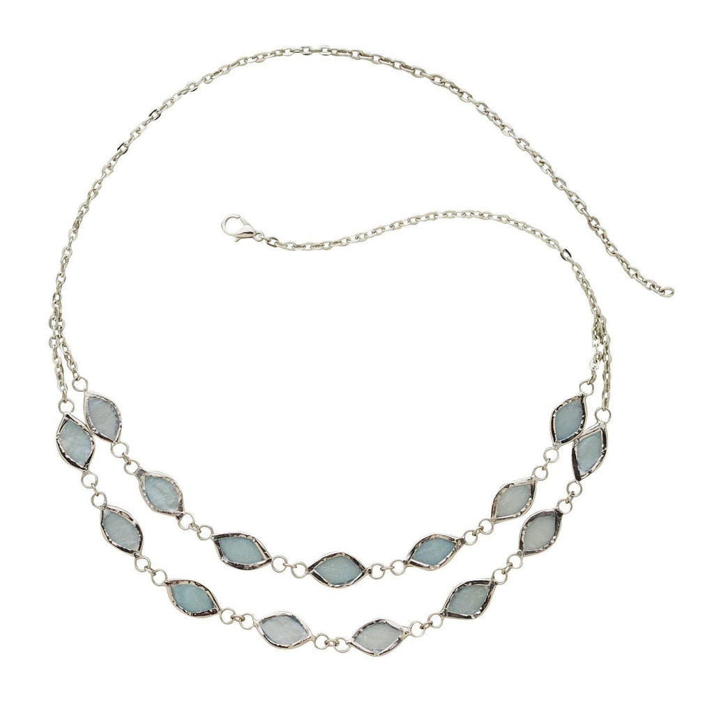Necklace with light blue stone pendants on a white background