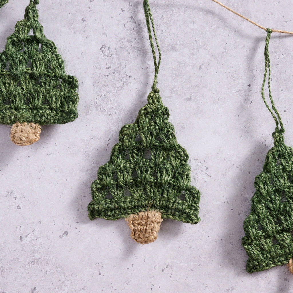 The Holly Jolly Trees Crochet Garland is handmade by artisans for cozy home decor for the holidays