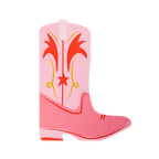 Pink boot-shaped dinner napkins with gold foil and red accents 