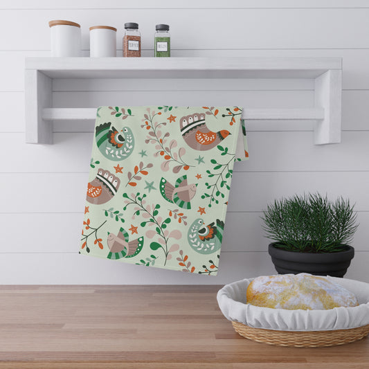 Bird & Floral Tea Towel – Nature-Inspired Kitchen Charm