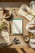 Floral garden memo notepad with botanical illustration and tear-off pages
