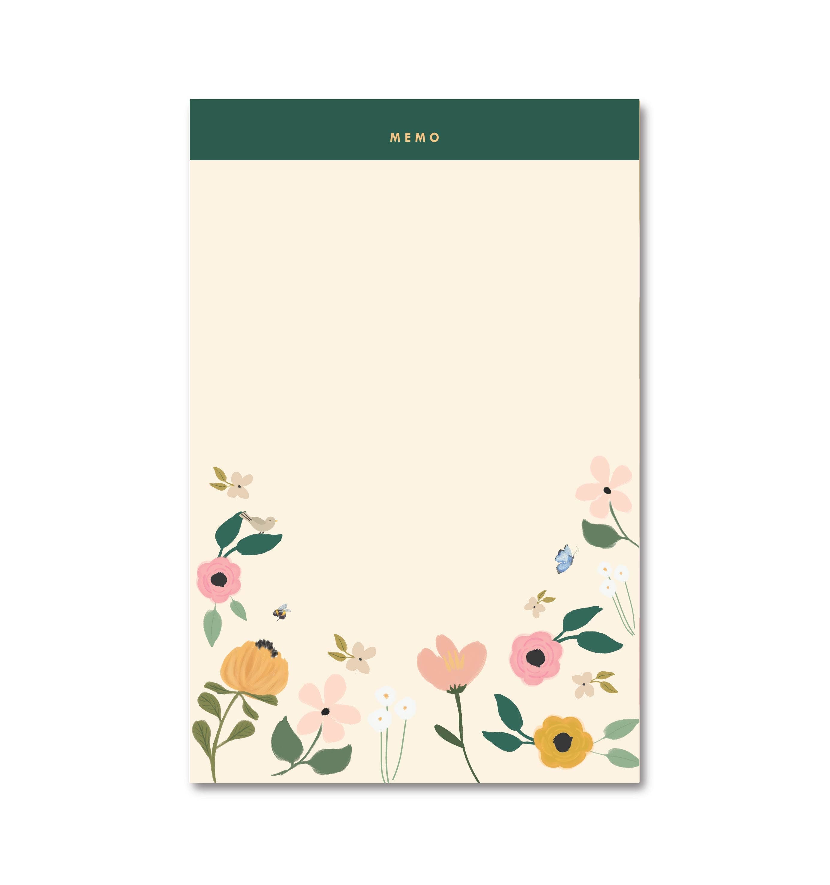 Floral garden memo notepad with botanical illustration and tear-off pages

