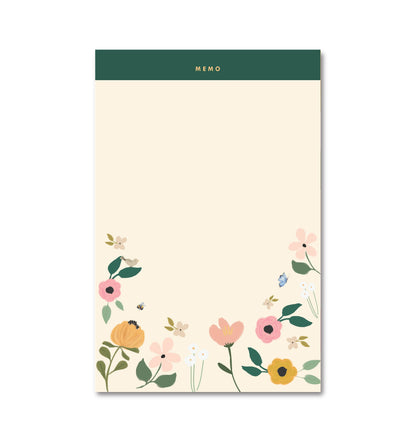 Floral Garden Memo Notepad with delicate floral illustrations.