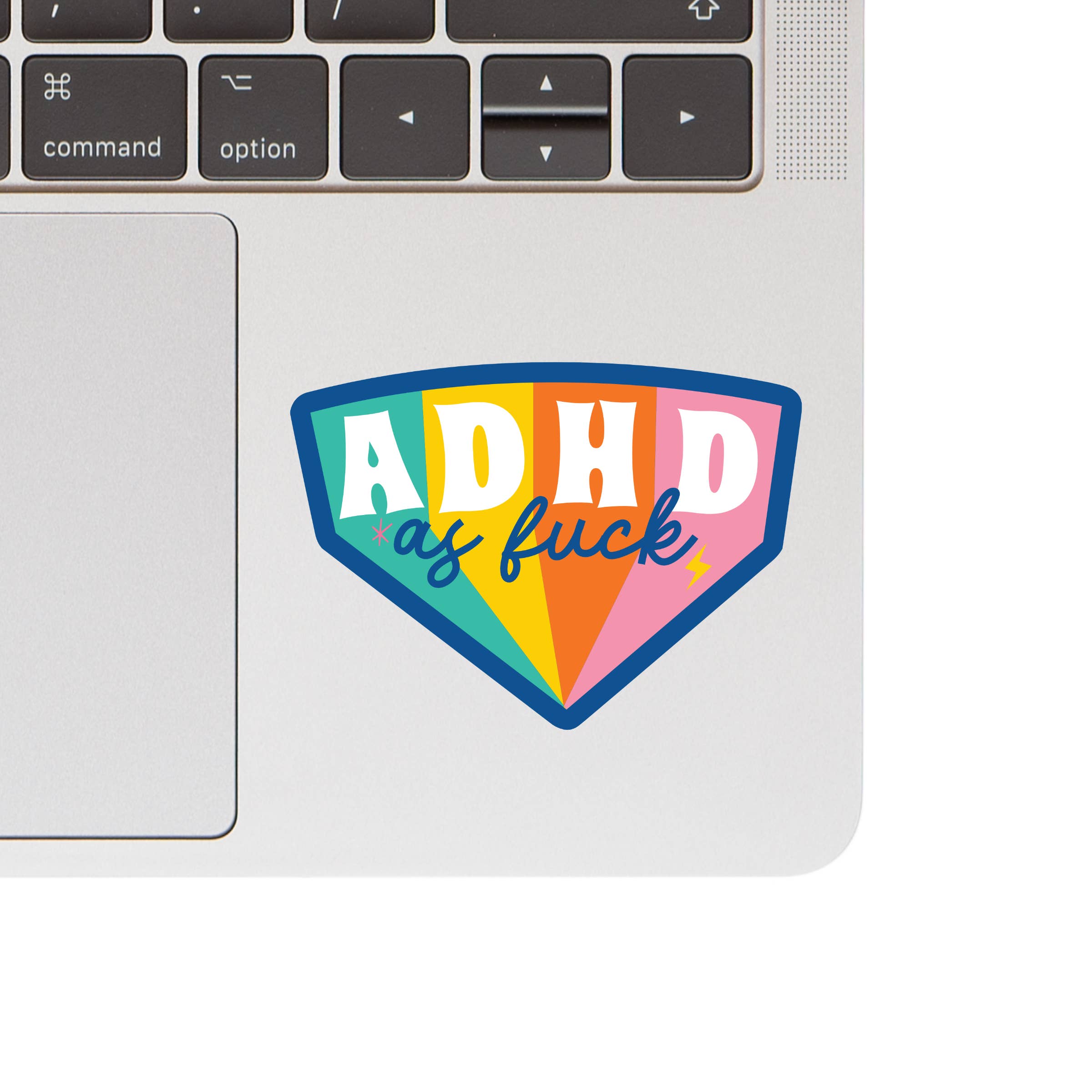 ADHD AF Sticker - Celebrate Neurodiversity on a laptop.