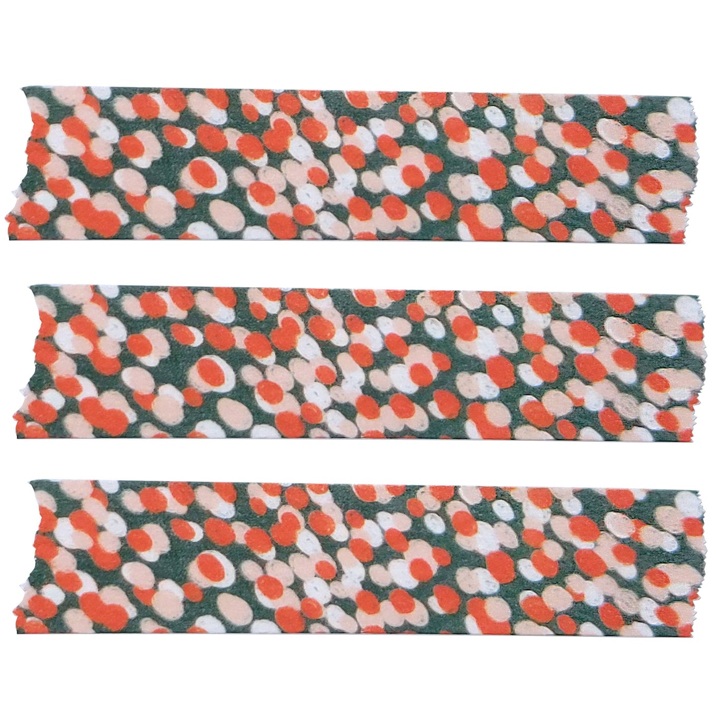 Image of three strips of the colorful, dotted washi craft tape on a white background