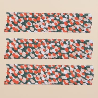 Image of three strips of the colorful, dotted washi craft tape on a white background