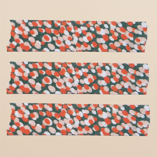 Image of three strips of the colorful, dotted washi craft tape on a white background