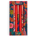 Trio of Liberty London pens displayed diagonally with floral-patterned barrels