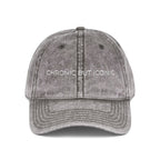 Gray cap with 'Chronic But Iconic' text on a white background