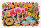 Mushroom Medley note card set featuring colorful forest fungi and gold foil accents