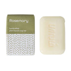 Close-up of handcrafted rosemary soap showing natural texture