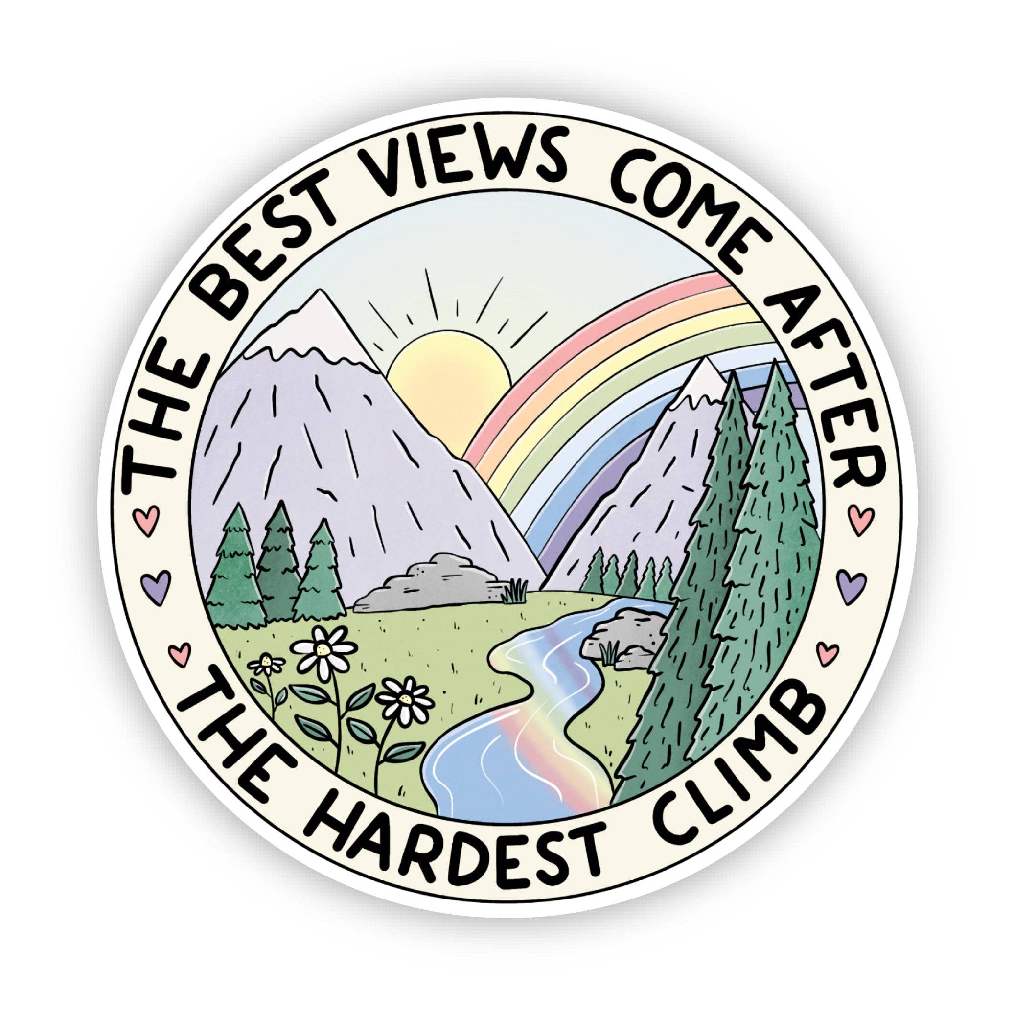 The Hardest Climb vinyl sticker with mountainscape for resilience and encouragement