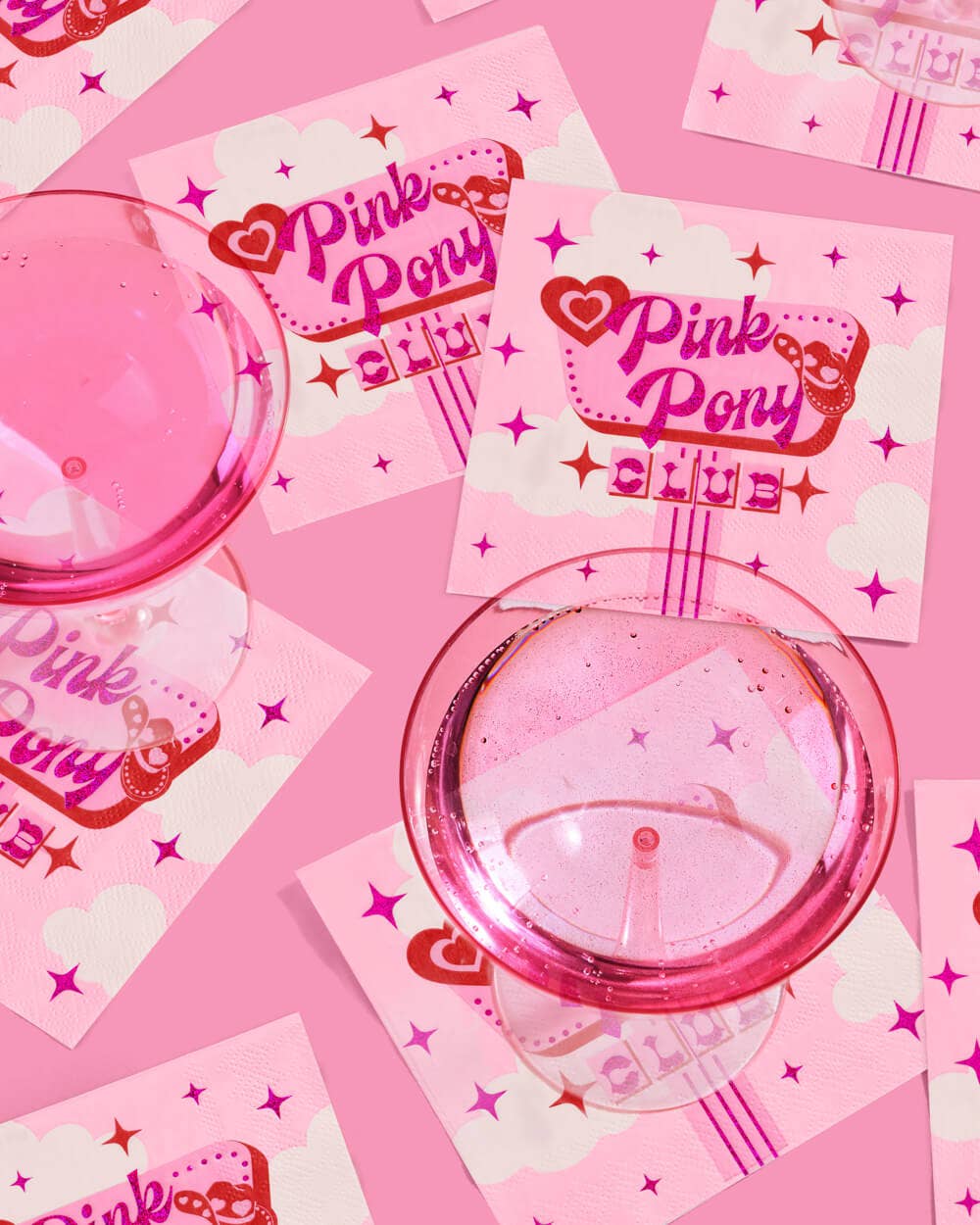 Pink Pony Club napkins for birthday parties, featuring pink & white design with pink iridescent foil | 25 3-ply cocktail napkins