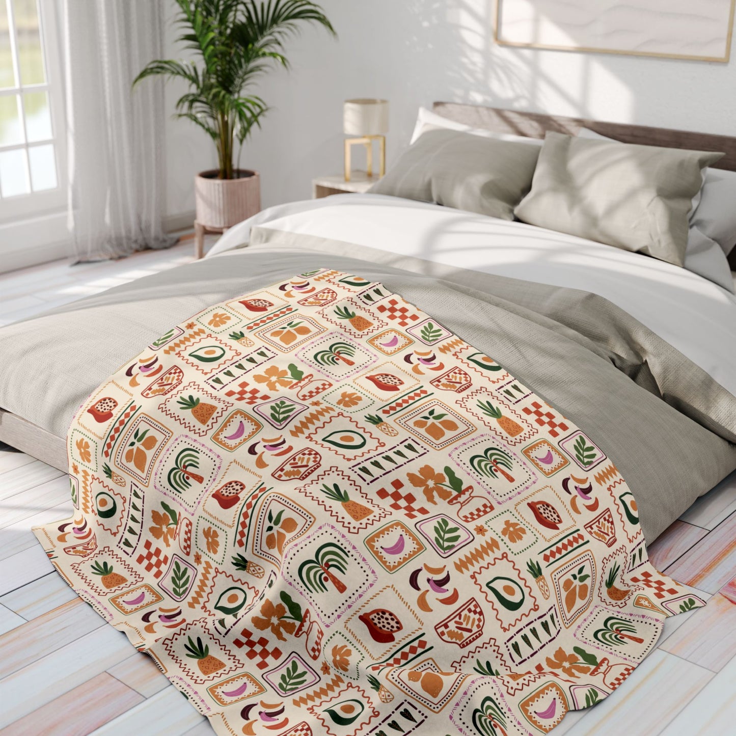 Tropical Patchwork Arctic Fleece Blanket – Cozy, Vibrant Throw for Stylish Home Decor and Comfort