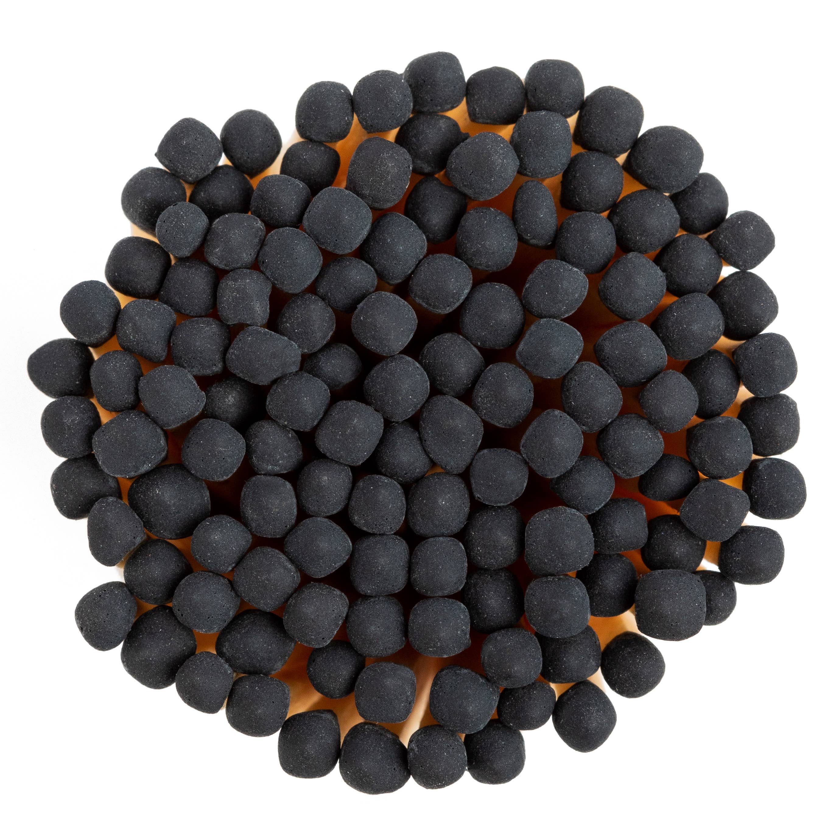 Close up of the top of Black matches