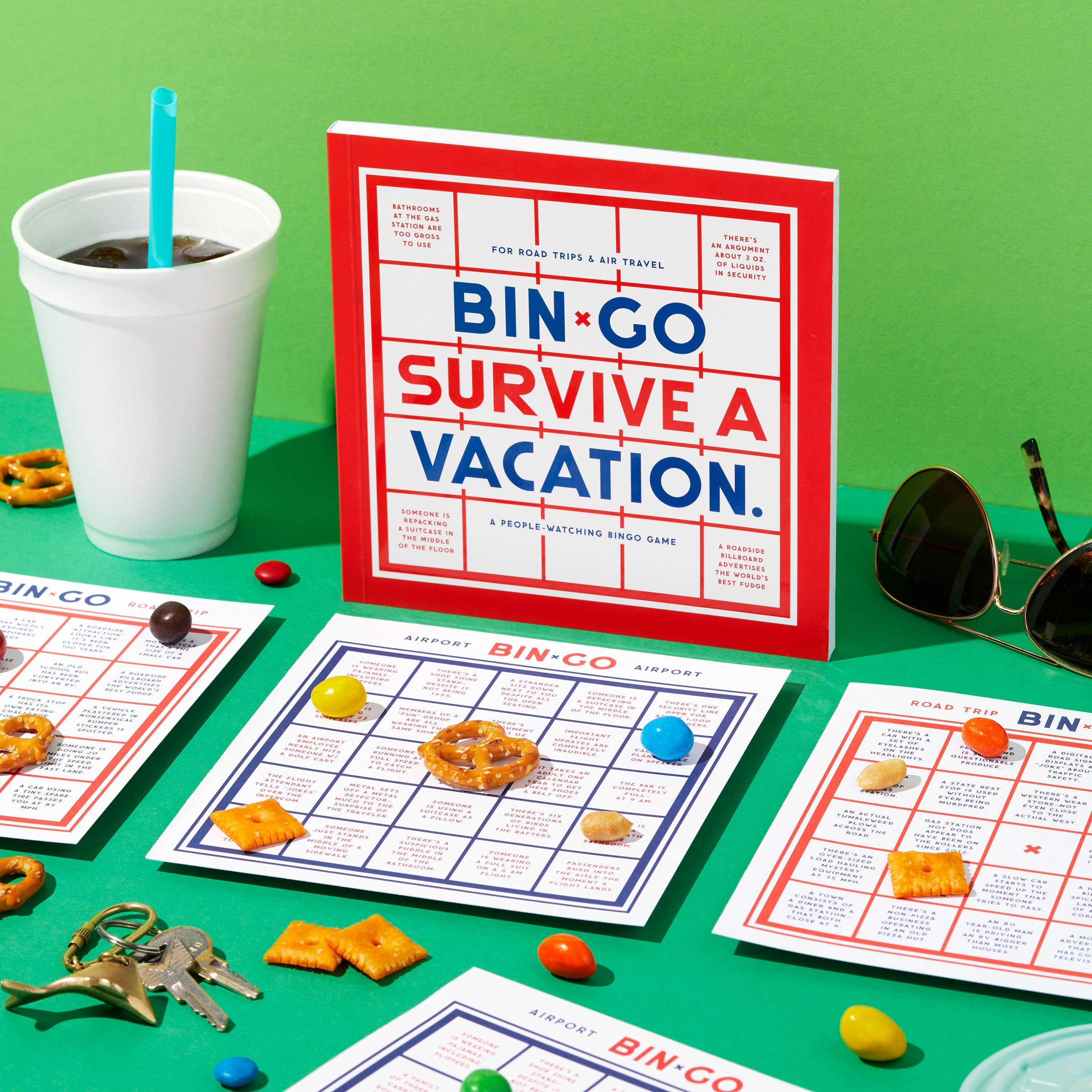Image of friends or family playing the Brass Monkey vacation bingo game during a vacation