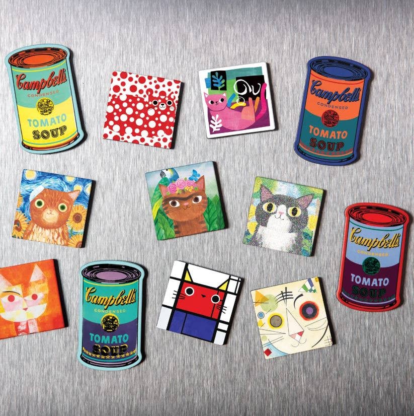 Artsy Cats magnets displayed on a refrigerator or magnetic board