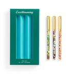 Open reusable box showing all three pens nestled in packaging with artistic floral detailing