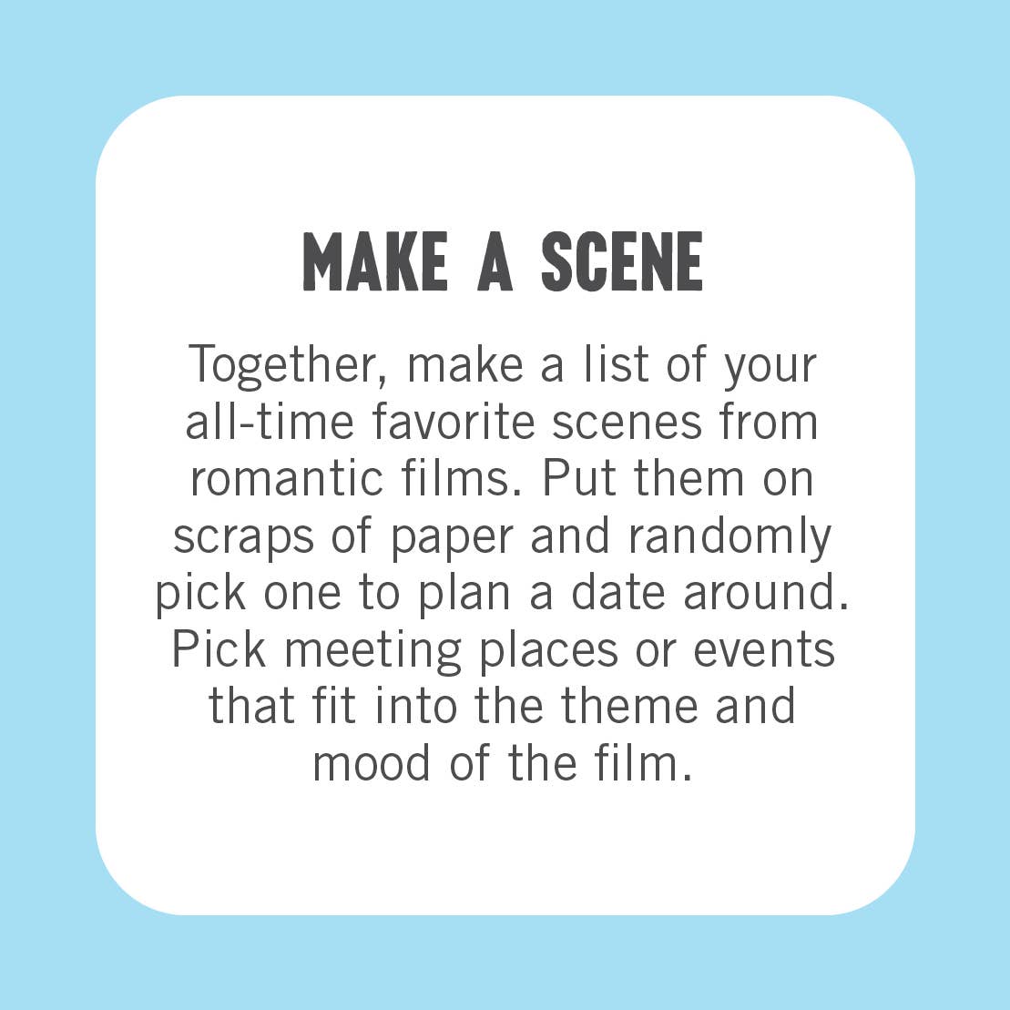 Text on a blue background with a white border, asking for favorite romantic film scenes.