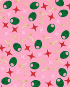 Martini Moment confetti with gold martini glasses, green olives, and pink and red foil sparkles for party celebrations