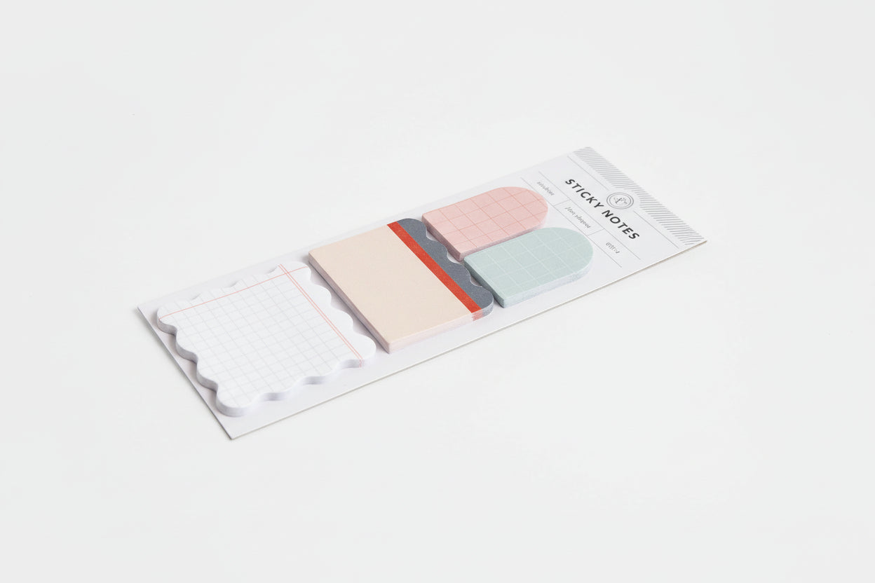 Pack of colorful sticky notes with a white background