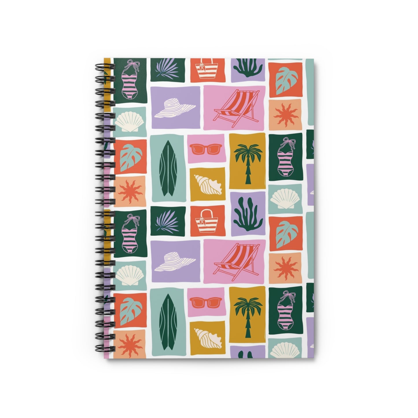 Front cover of Spiral notebook with tropical summer design and ruled lines