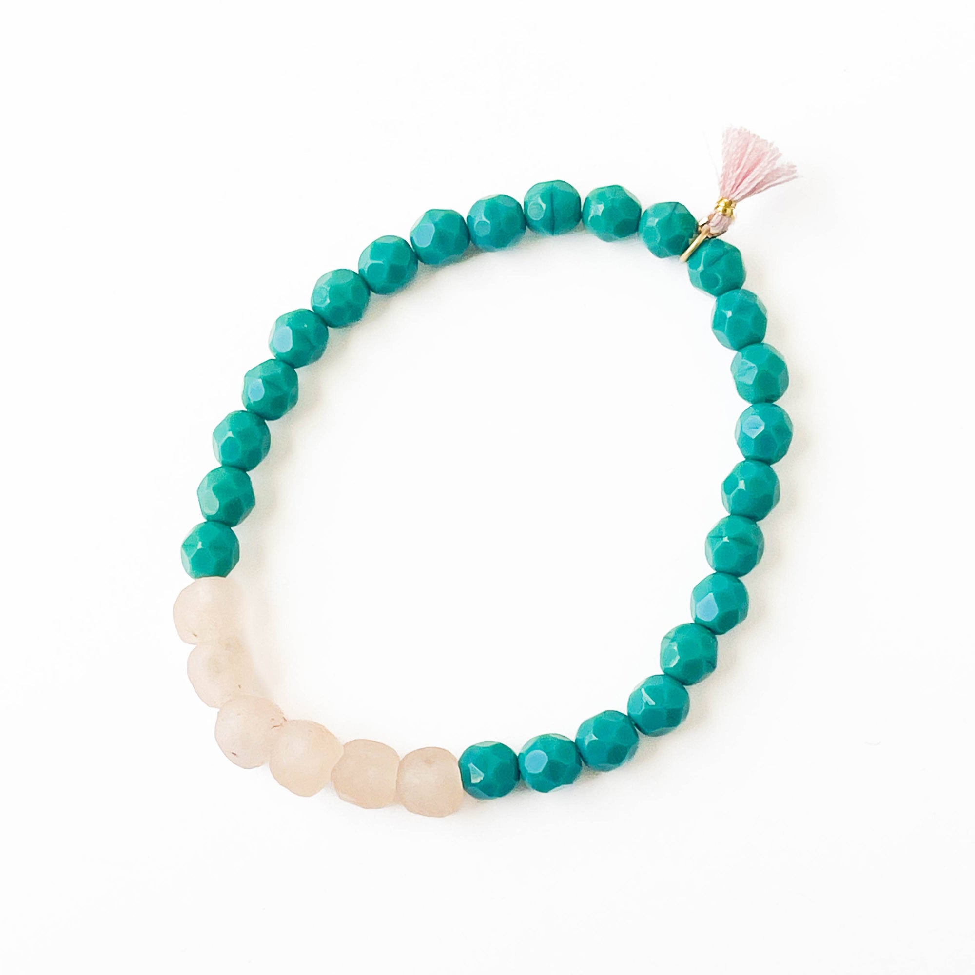 Recycled Glass & Beaded Tassel Bracelet