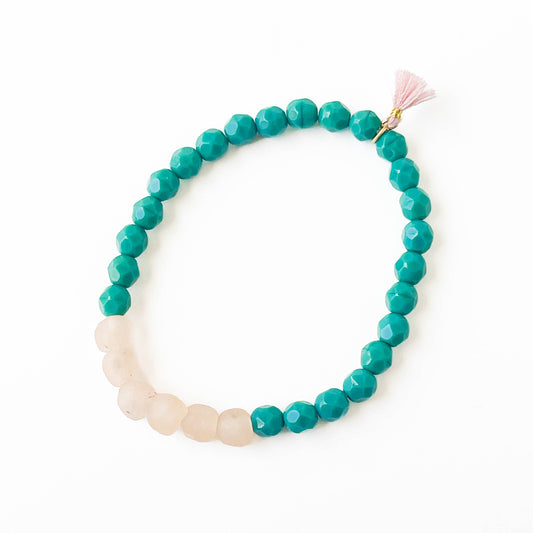 Recycled African Glass Bead Bracelet – Fair Trade Glass & Czech Beads with Tassel