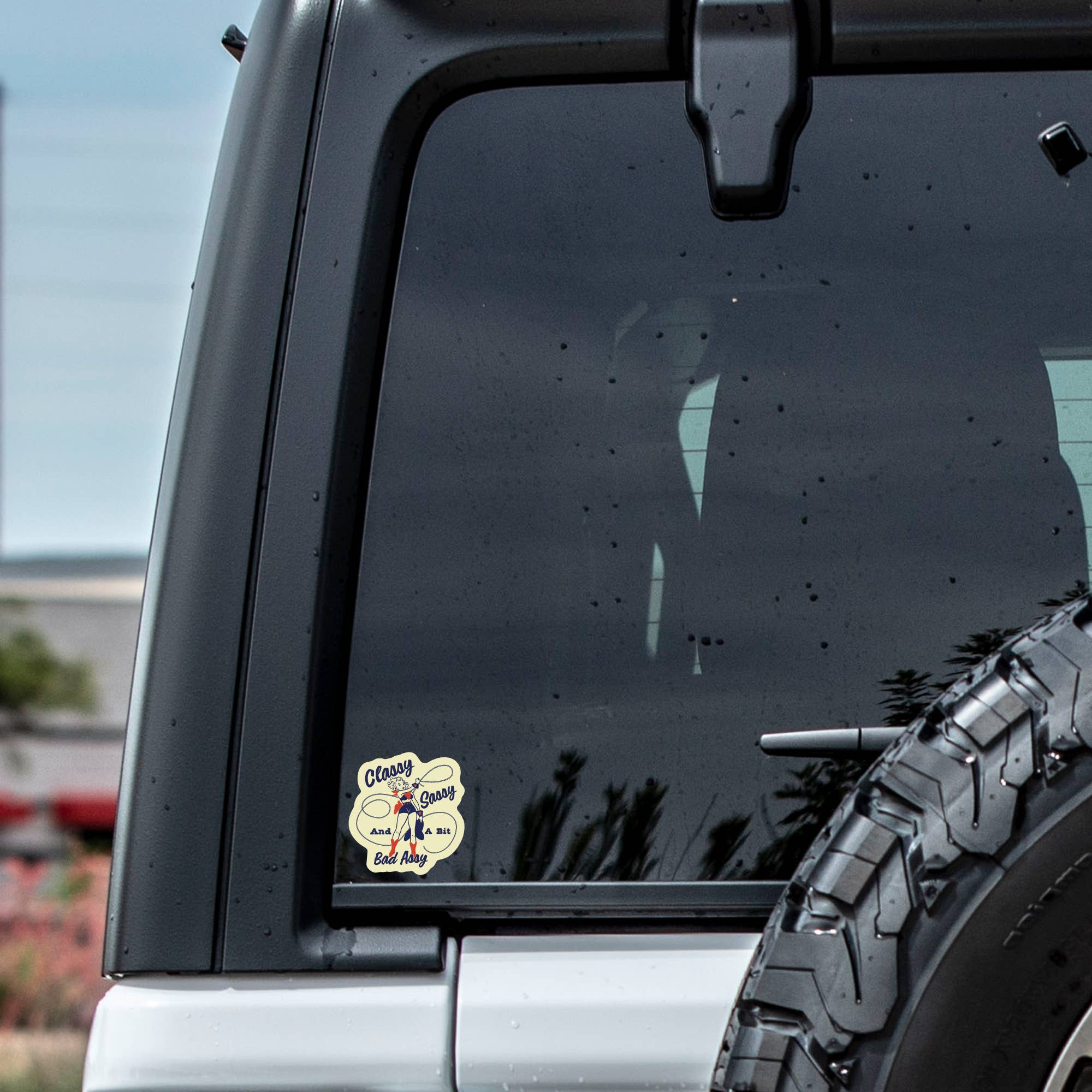 "Classy, Sassy & Badass" Cowgirl Sticker - Bold Vinyl Decal on vehicle. 