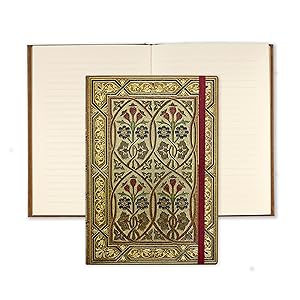 View of the front cover of the Art Nouveau journal and the interior showing lined pages
